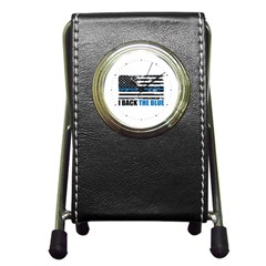 I Back The Blue The Thin Blue Line With Grunge Us Flag Pen Holder Desk Clock by snek