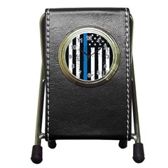 I Back The Blue The Thin Blue Line With Grunge Us Flag Pen Holder Desk Clock by snek