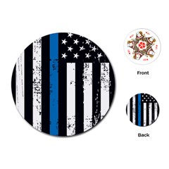 I Back The Blue The Thin Blue Line With Grunge Us Flag Playing Cards (round) by snek