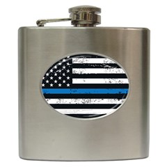 I Back The Blue The Thin Blue Line With Grunge Us Flag Hip Flask (6 Oz) by snek