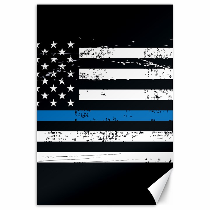 I back the blue The Thin Blue Line with Grunge US flag Canvas 20  x 30 