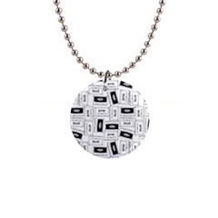 Tape Cassette 80s Retro Genx Pattern Black And White 1  Button Necklace by genx