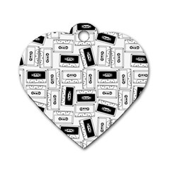 Tape Cassette 80s Retro Genx Pattern Black And White Dog Tag Heart (two Sides) by genx