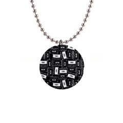 Tape Cassette 80s Retro Genx Pattern Black And White 1  Button Necklace by genx