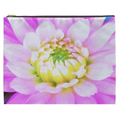 Pretty Pink, White And Yellow Cactus Dahlia Macro Cosmetic Bag (xxxl) by myrubiogarden