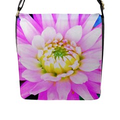 Pretty Pink, White And Yellow Cactus Dahlia Macro Flap Closure Messenger Bag (l) by myrubiogarden