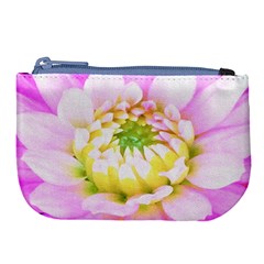 Pretty Pink, White And Yellow Cactus Dahlia Macro Large Coin Purse by myrubiogarden