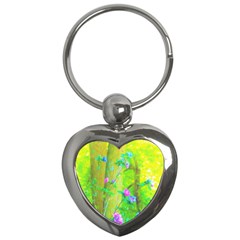 Hot Pink Abstract Rose Of Sharon On Bright Yellow Key Chains (heart) 