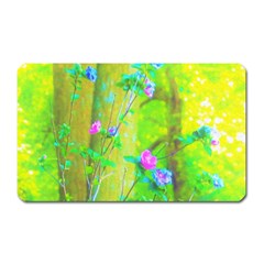 Hot Pink Abstract Rose Of Sharon On Bright Yellow Magnet (rectangular) by myrubiogarden