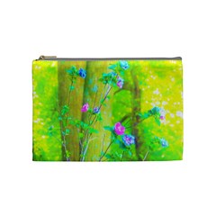 Hot Pink Abstract Rose Of Sharon On Bright Yellow Cosmetic Bag (medium) by myrubiogarden