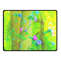 Hot Pink Abstract Rose Of Sharon On Bright Yellow Fleece Blanket (small) by myrubiogarden