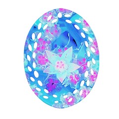 Blue And Hot Pink Succulent Underwater Sedum Oval Filigree Ornament (two Sides) by myrubiogarden