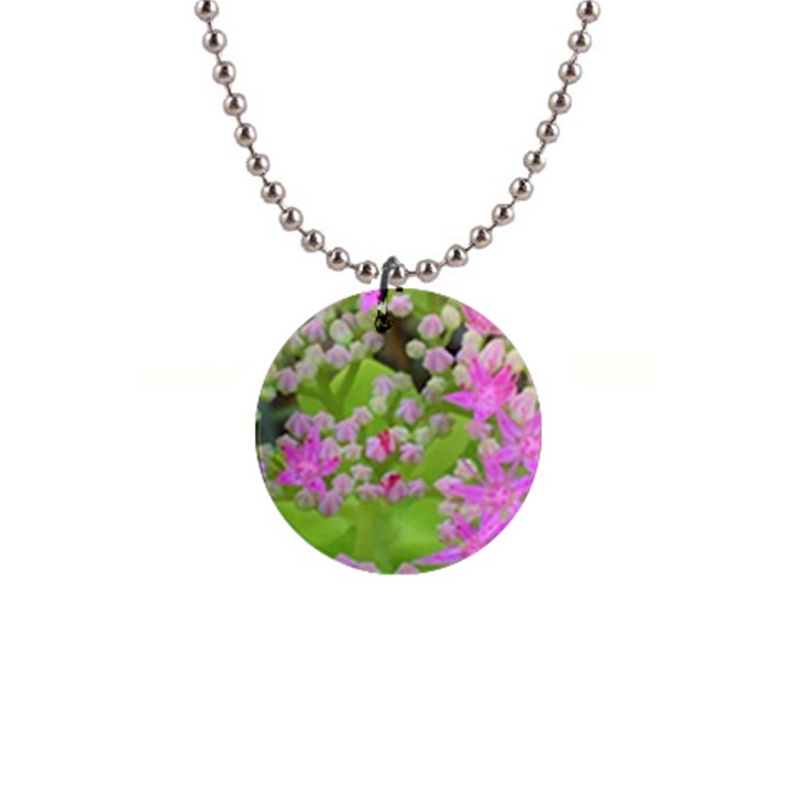 Hot Pink Succulent Sedum With Fleshy Green Leaves 1  Button Necklace