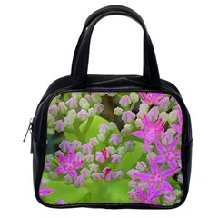 Hot Pink Succulent Sedum With Fleshy Green Leaves Classic Handbag (one Side) by myrubiogarden