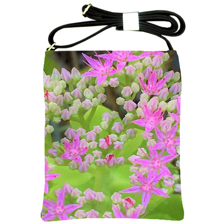 Hot Pink Succulent Sedum With Fleshy Green Leaves Shoulder Sling Bag