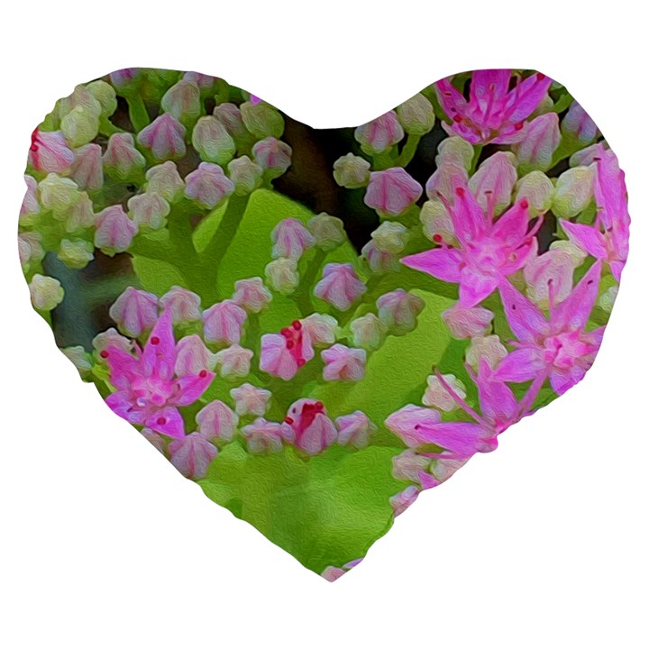 Hot Pink Succulent Sedum With Fleshy Green Leaves Large 19  Premium Heart Shape Cushions