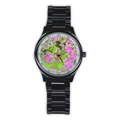 Hot Pink Succulent Sedum With Fleshy Green Leaves Stainless Steel Round Watch by myrubiogarden