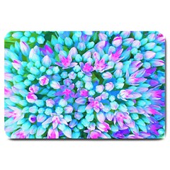 Blue And Hot Pink Succulent Sedum Flowers Detail Large Doormat  by myrubiogarden