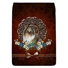 Cute Collie With Flowers On Vintage Background Removable Flap Cover (s) by FantasyWorld7