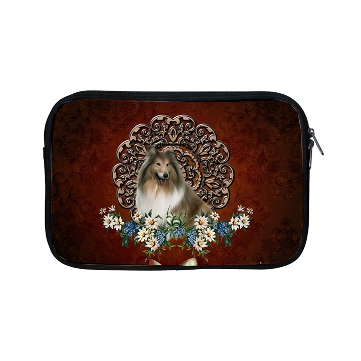 Cute Collie With Flowers On Vintage Background Apple iPad Mini Zipper Cases