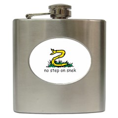 No Step On Snek Gadsden Flag Meme Parody On White Background Hip Flask (6 Oz) by snek