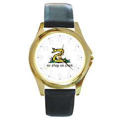 No Step On Snek Gadsden Flag Meme Parody Round Gold Metal Watch by snek