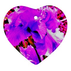 Abstract Ultra Violet Purple Iris On Red And Pink Ornament (heart) by myrubiogarden