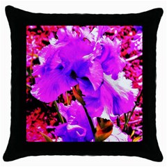 Abstract Ultra Violet Purple Iris On Red And Pink Throw Pillow Case (black) by myrubiogarden