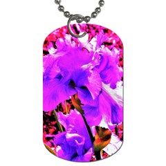 Abstract Ultra Violet Purple Iris On Red And Pink Dog Tag (two Sides) by myrubiogarden