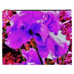 Abstract Ultra Violet Purple Iris On Red And Pink Cosmetic Bag (xxxl) by myrubiogarden