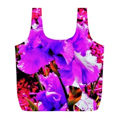 Abstract Ultra Violet Purple Iris On Red And Pink Full Print Recycle Bag (l) by myrubiogarden
