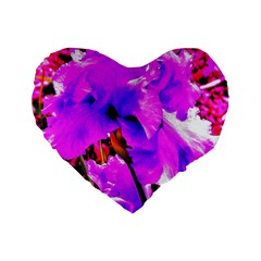 Abstract Ultra Violet Purple Iris On Red And Pink Standard 16  Premium Flano Heart Shape Cushions by myrubiogarden