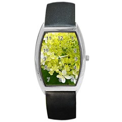 Elegant Chartreuse Green Limelight Hydrangea Macro Barrel Style Metal Watch by myrubiogarden