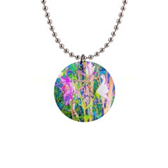 Abstract Oriental Lilies In My Rubio Garden 1  Button Necklace by myrubiogarden