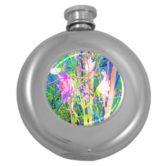 Abstract Oriental Lilies In My Rubio Garden Round Hip Flask (5 Oz) by myrubiogarden