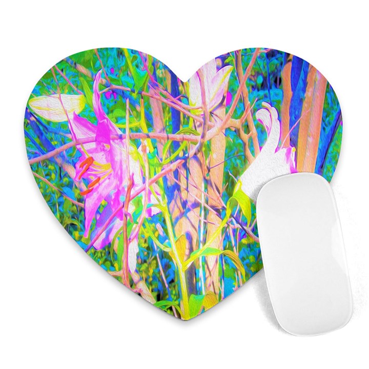 Abstract Oriental Lilies In My Rubio Garden Heart Mousepads