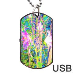 Abstract Oriental Lilies In My Rubio Garden Dog Tag Usb Flash (one Side)