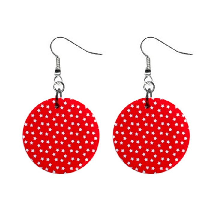 Christmas Pattern White Stars Red Mini Button Earrings