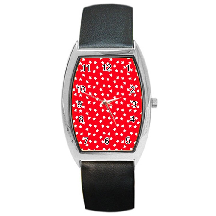 Christmas Pattern White Stars Red Barrel Style Metal Watch
