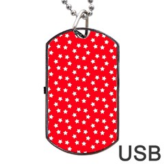 Christmas Pattern White Stars Red Dog Tag Usb Flash (one Side)