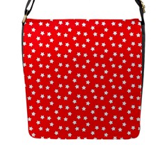 Christmas Pattern White Stars Red Flap Closure Messenger Bag (l) by Mariart