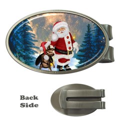 Merry Christmas, Santa Claus With Funny Cockroach In The Night Money Clips (oval)  by FantasyWorld7