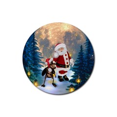 Merry Christmas, Santa Claus With Funny Cockroach In The Night Rubber Coaster (round)  by FantasyWorld7