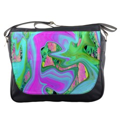 Retro Pink And Light Blue Liquid Art On Hydrangea Garden Messenger Bag by myrubiogarden