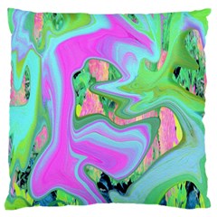 Retro Pink And Light Blue Liquid Art On Hydrangea Garden Large Cushion Case (one Side) by myrubiogarden