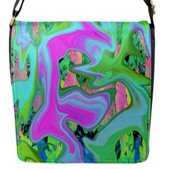 Retro Pink And Light Blue Liquid Art On Hydrangea Garden Flap Closure Messenger Bag (s) by myrubiogarden