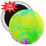 Fluorescent Yellow And Pink Abstract Garden Foliage 3  Magnets (100 pack) Front