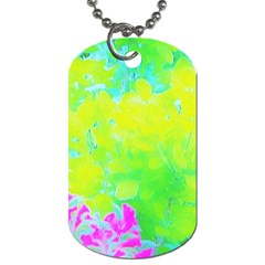 Fluorescent Yellow And Pink Abstract Garden Foliage Dog Tag (one Side)