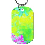 Fluorescent Yellow And Pink Abstract Garden Foliage Dog Tag (One Side) Front