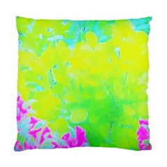 Fluorescent Yellow And Pink Abstract Garden Foliage Standard Cushion Case (one Side) by myrubiogarden